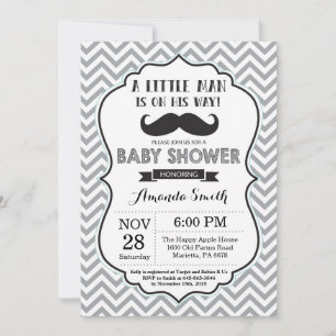 Mustache Baby Shower-inbjudan, svart och Grått Inbjudningar