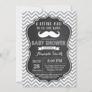 Mustache Baby Shower-inbjudan, svart och Grått Inbjudningar