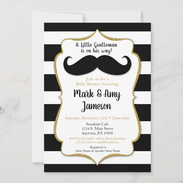 Mustache Baby Shower-inbjudan, Vågrät Rand Inbjudningar (Framsida)