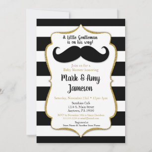 Mustache Baby Shower-inbjudan, Vågrät Rand Inbjudningar