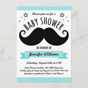 Mustache babydusch aqua blue inbjudningar