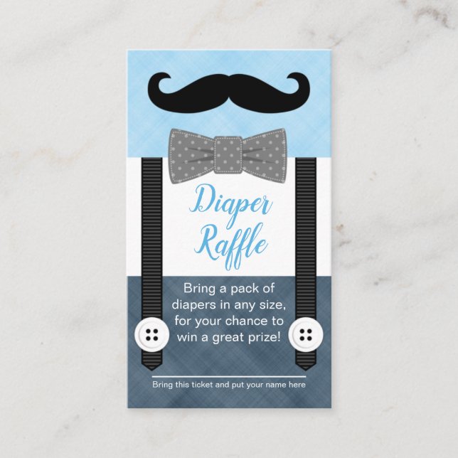 Mustache babyduschdiaper raffle biljett tilläggskort (Framsida)