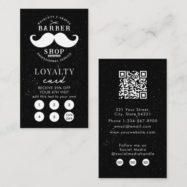 Mustache Barber Shop Hairstylist Loyalty Card Visitkort (Fram/baksida)
