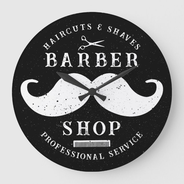 Mustache Barber Shop Modern Hairstylist Barbershop Stor Klocka (Framsida)