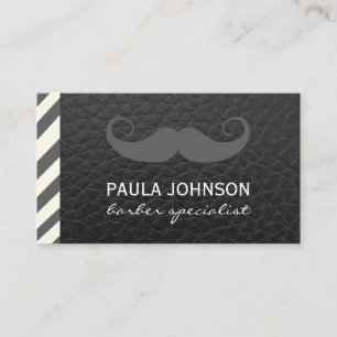 Mustache Barber Shop Pole Black Leather Visitkort