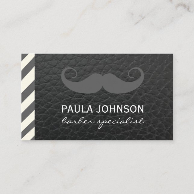 Mustache Barber Shop Pole Black Leather Visitkort (Framsida)