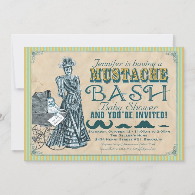 Mustache Bash Baby Shower-inbjudan Inbjudningar (Framsida)