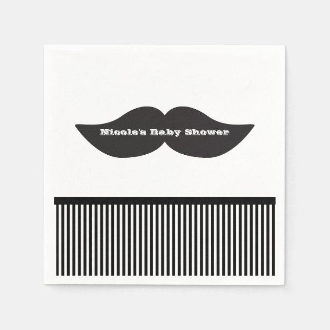 Mustache Bash Black & White Stripe Party Napkins Pappersservett (Framsidan)