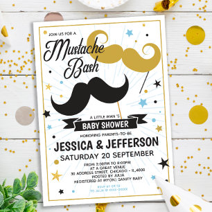 Mustache Bash Boy Baby Faux Glitter Shower Inbjudningar