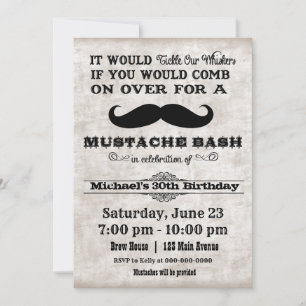 Mustache Bash Födelsedagsfest inbjudan