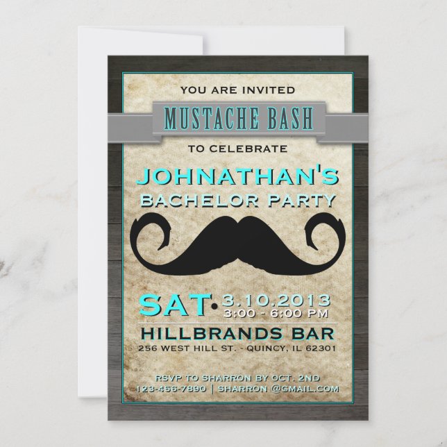 Mustache Bash Hipster Bachelor Party-inbjudan Inbjudningar (Framsida)