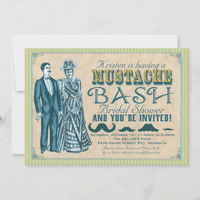 Mustache Bash Inbjudningskort för möhippan (Framsida)