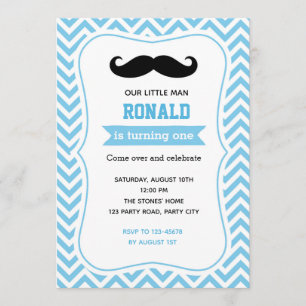 Mustache Birthday-inbjudningar (Blue Chevron) Inbjudningar