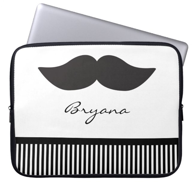 Mustache Black White Rand Laptop sleeve Fodral (Framsidan)
