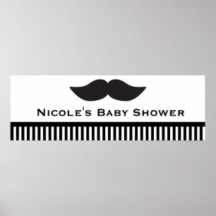 Mustache Black & White Rand Modern Party-banderoll Poster