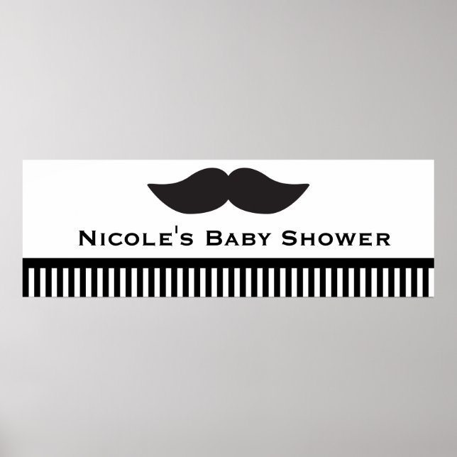 Mustache Black & White Rand Modern Party-banderoll Poster (Framsidan)