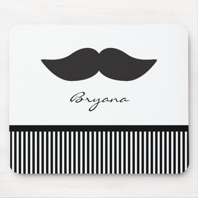 Mustache Black White Stripe Computer Mouse Pad Musmatta (Framsidan)
