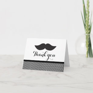 Mustache Black & White Stripe Tack Fold Card