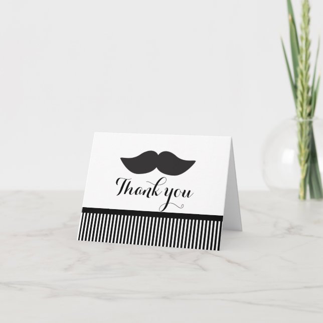 Mustache Black & White Stripe Tack Fold Card Kort (Framsida)