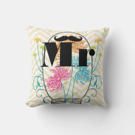 Mustache Blek Gult Zig Zag Mason Burk Kudde