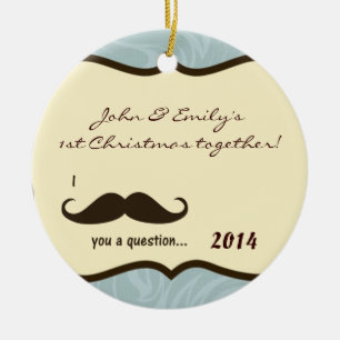 Mustache Blue Damask Personlig Namn Ornament