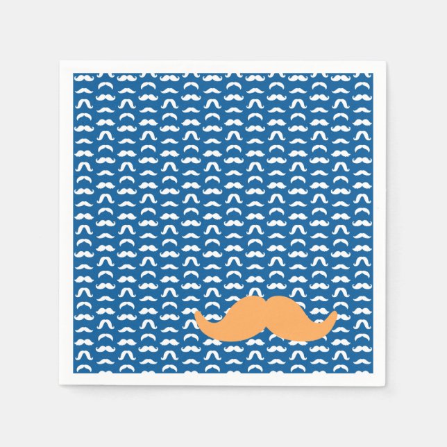 Mustache Blue White Orange Him Colorful Roligt Pappersservett (Framsidan)