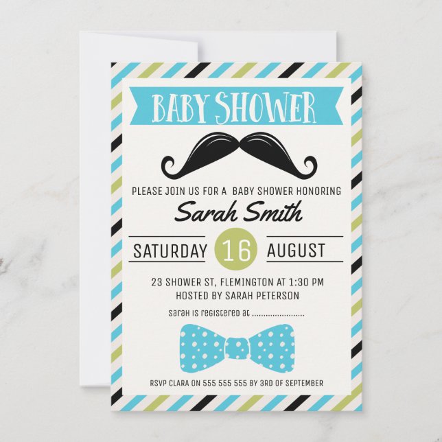 Mustache Bow Little Man Baby Shower-inbjudan Inbjudningar (Framsida)