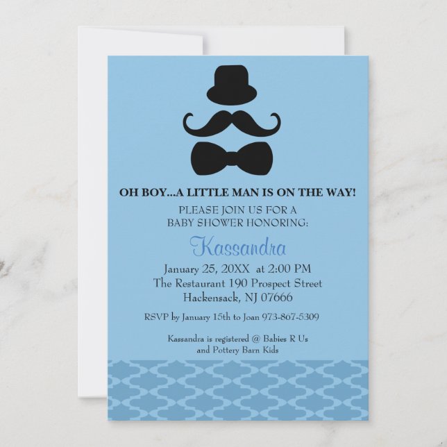 Mustache Boy Baby Shower-inbjudan Inbjudningar (Framsida)