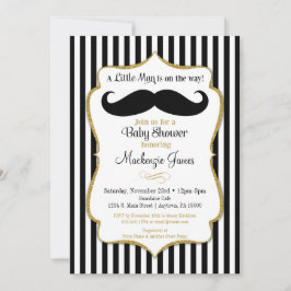 Mustache Boy Shower-inbjudan Black Guld Inbjudningar