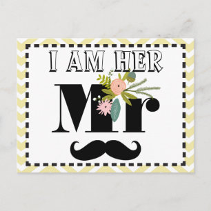 Mustache Bröllop Photo Prop Jag är hennes Mr. Vykort