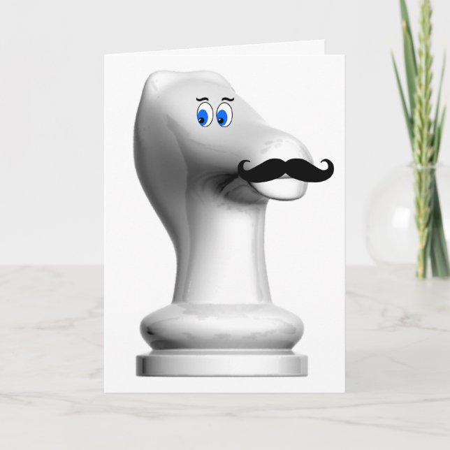 Mustache Chess Knight Funny Card Kort (Framsida)