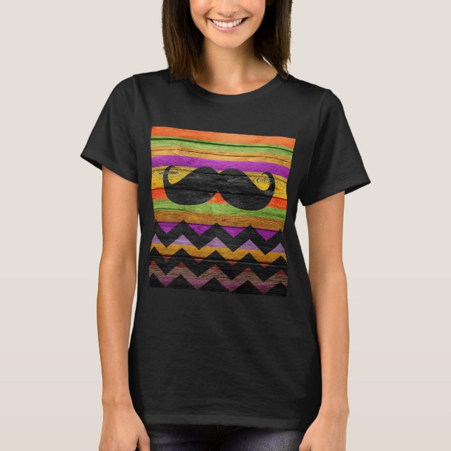 Mustache Chevron Modern Wood #4 Tee Shirt (Framsida)