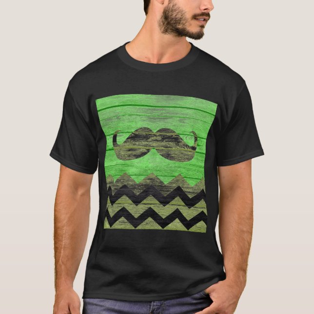 Mustache Chevron Vintage Wooden T Shirt (Framsida)
