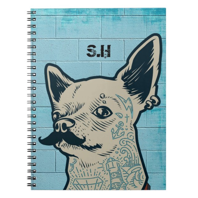 Mustache Chihuahua Graffiti Monogram Anteckningsbok (Framsidan)