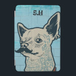 Mustache Chihuahua Graffiti Monogram iPad Mini Skydd<br><div class="desc">Quirky mustache dog art on pastel blue brick background to customise with your initials or name.</div>