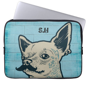 Mustache Chihuahua Graffiti Monogram Laptop Fodral