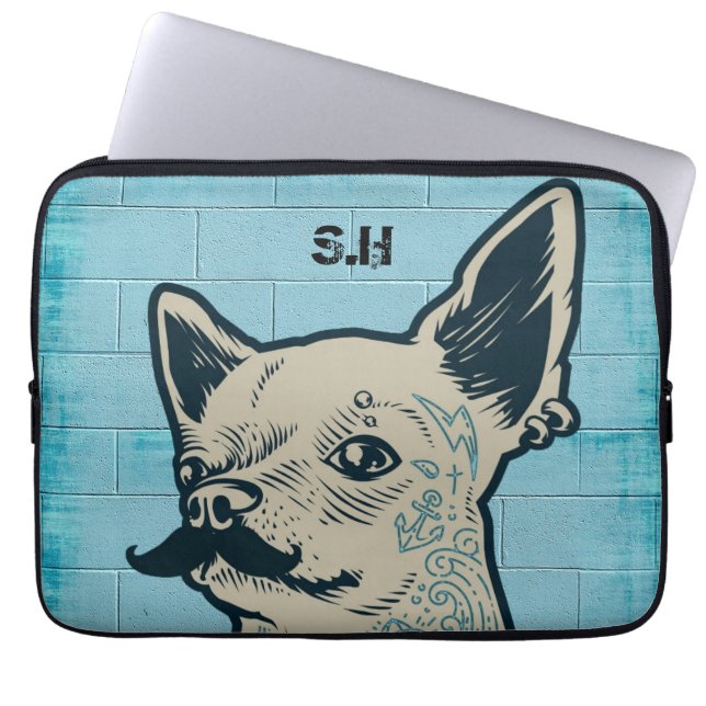 Mustache Chihuahua Graffiti Monogram Laptop Fodral (Framsidan)