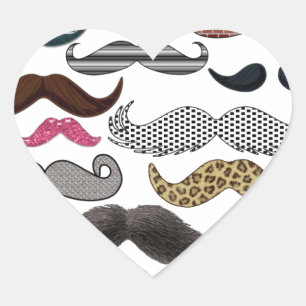 Mustache Collage Mustacher Popular Add Färg Text Hjärtformat Klistermärke