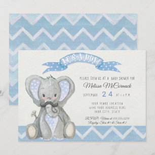 Mustache Cute Baby Elephant Boy Shower Chevron Inbjudningar