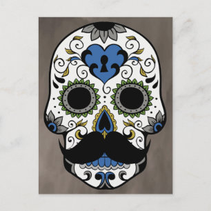 Mustache Day of the dead Sugar Skull Vykort