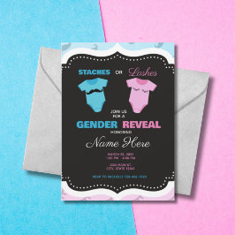 Mustache eller Eyelash Rosa Blue Gender Reveal Inbjudningar