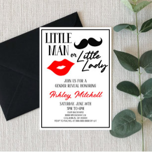 Mustache eller Lipstick Dam eller Man Gender Revea Inbjudningar
