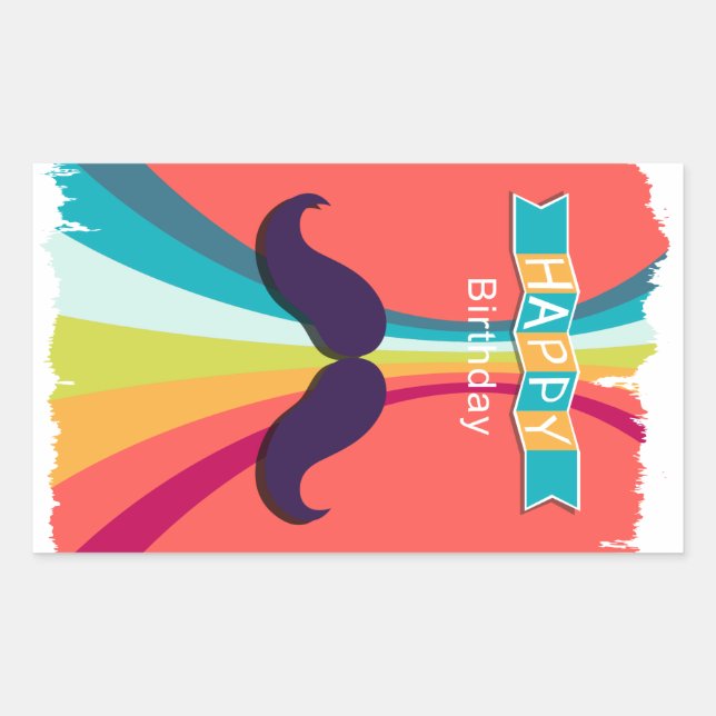 Mustache Grattis på födelsedagen Rektangulärt Klistermärke (Framsida)