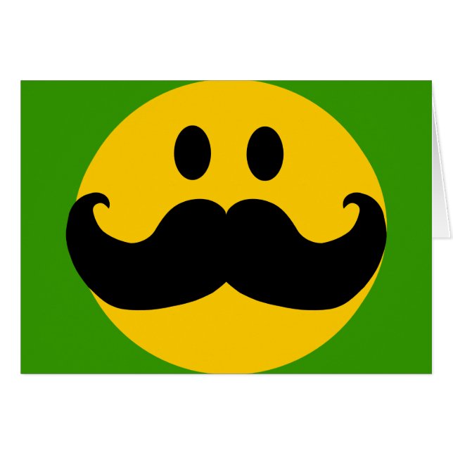 Mustache Gult Lycklig Ansikte Hälsningskort (Framsidan Horizontal)