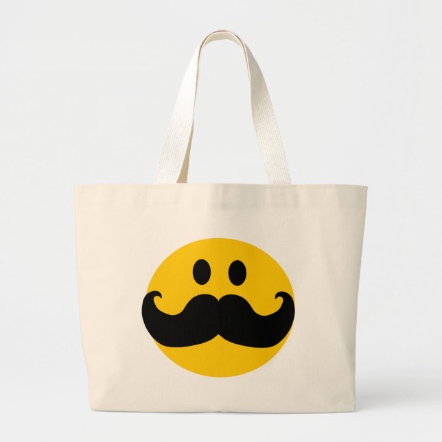Mustache Gult Lycklig Ansikte Jumbo Tygkasse (Framsidan)