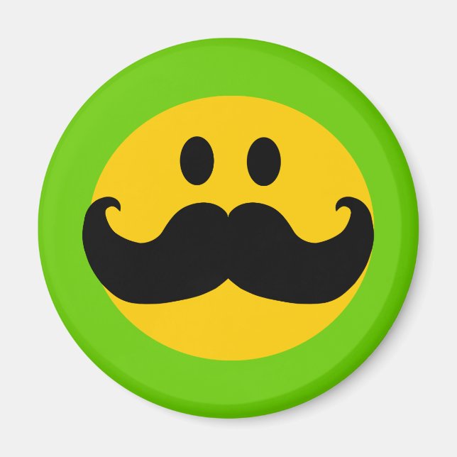 Mustache Gult Lycklig Ansikte Magnet (Framsidan)