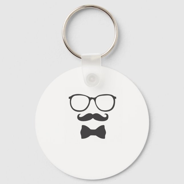 Mustache Hipster Bowtie Glass Nyckelring (Framsida)