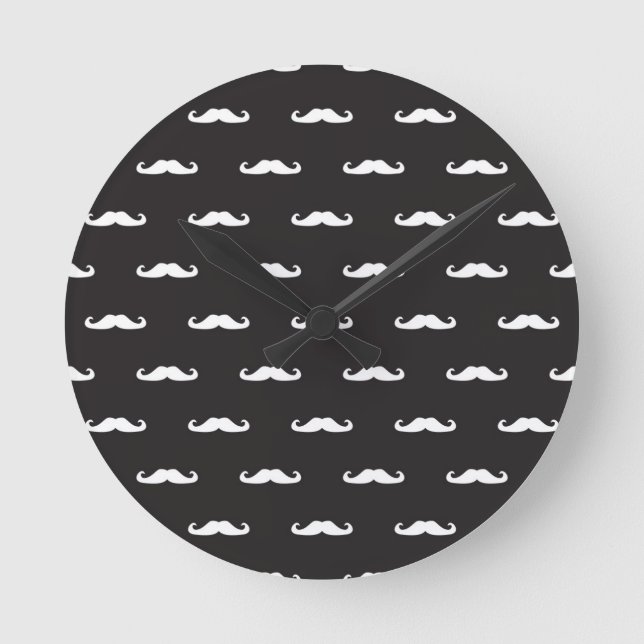 Mustache hipster mönster rund klocka (Framsida)
