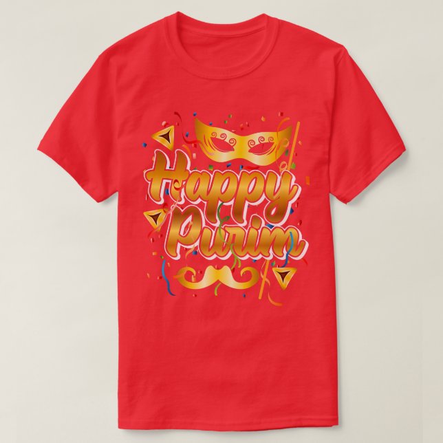 Mustache i lycklig Purim Festival Mask Mustache T Shirt (Design framsida)