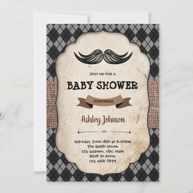 Mustache-inbjudan till babydusch inbjudningar (Framsida)